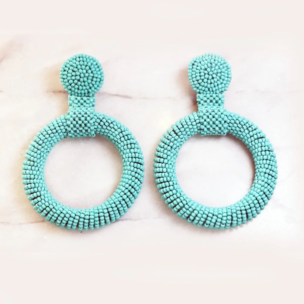 Kenneth Jay Lane Turquoise Seed Bead Hoop Earrings 🩵 NWT - Picture 10 of 15
